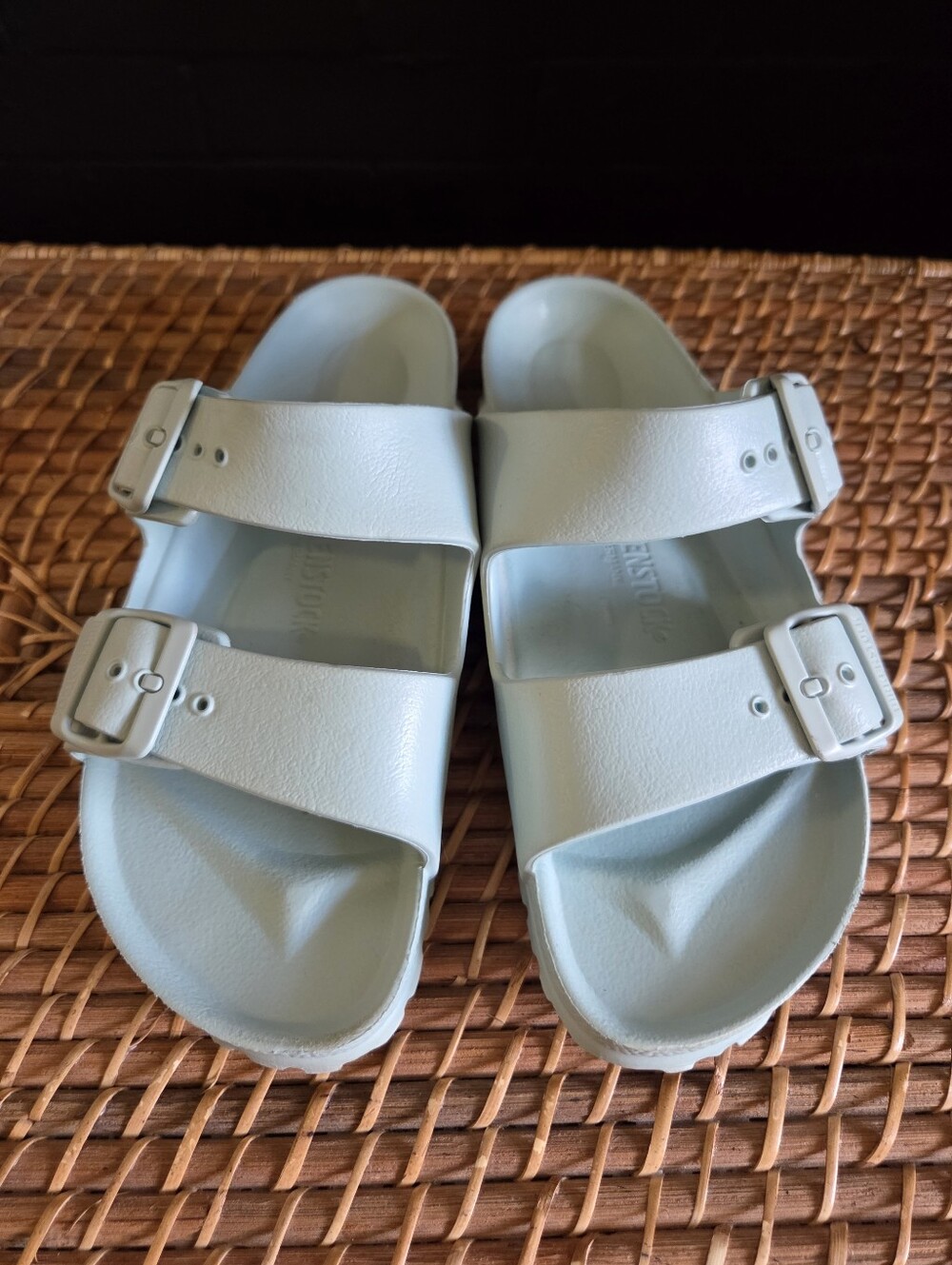 Women’s Double-Buckle Light Blue Birkenstock Slide Sandals
